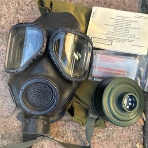 SOLD • Vintage US Military Gas Mask M40 + Filter, Carry Bag, Waterproof Bag